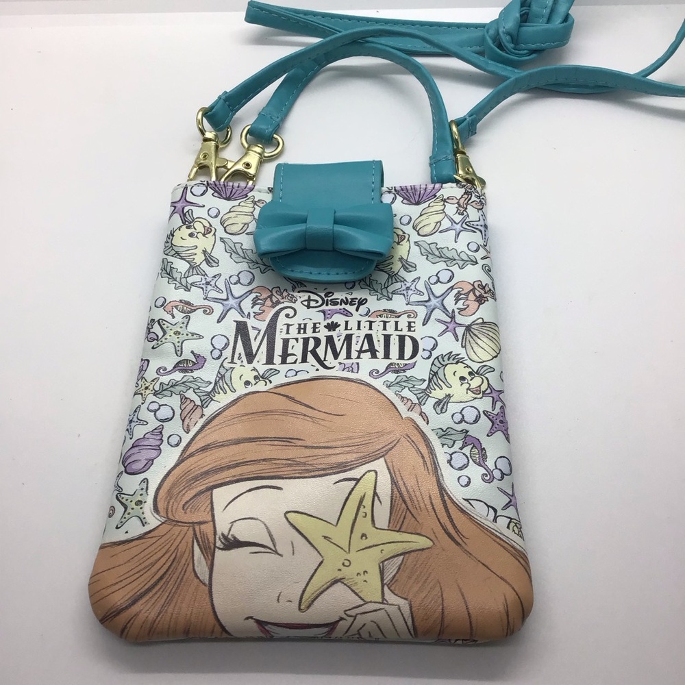 Disney The Little Mermaid Ariel Crossbody Bag 2 Straps With Bow & Pocket Bag